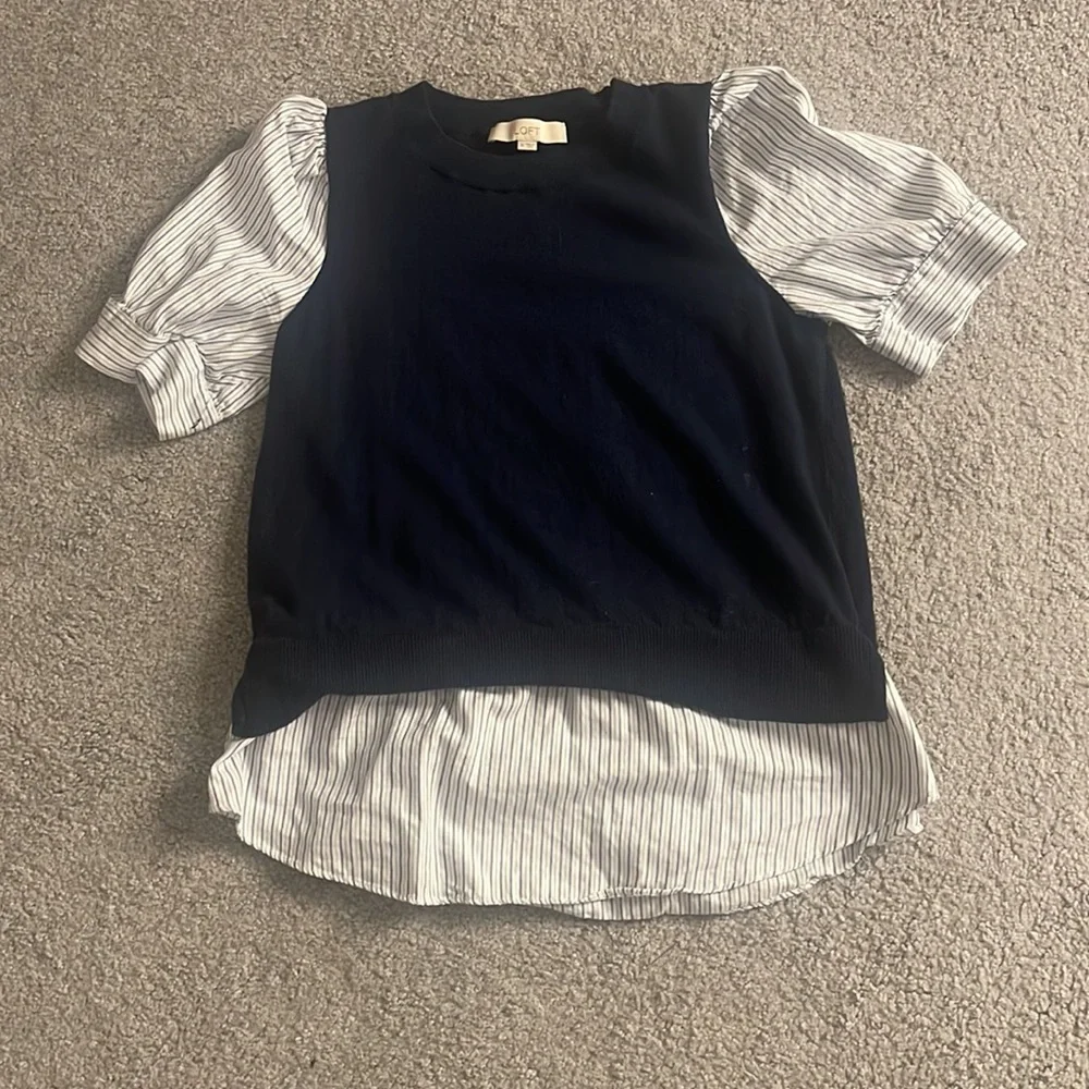 Loft Stripe Layered Mixed Media Sweater - Picture 4 of 5